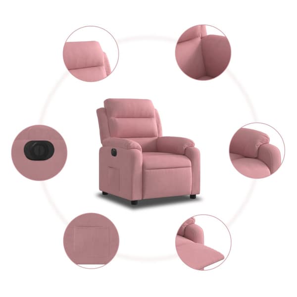 Elektrisk reclinerfåtölj rosa sammet
