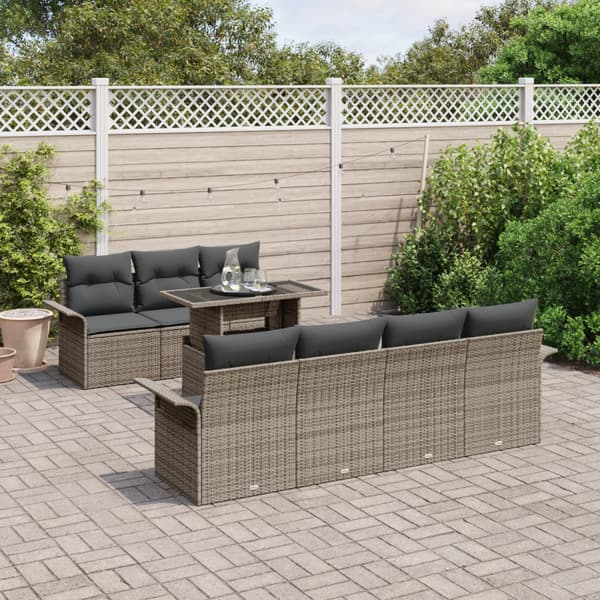 Trädgårdsoffset med kudde med lagring 8 pcs Grå Poly Rattan