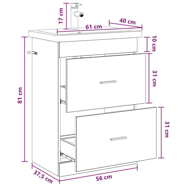 Badrumsmöbelset Betonggrå 61 x 40 x 84,5 cm Konstruerat trä
