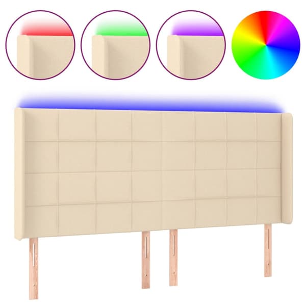 Sänggavel LED gräddvit 183x16x118/128 cm tyg