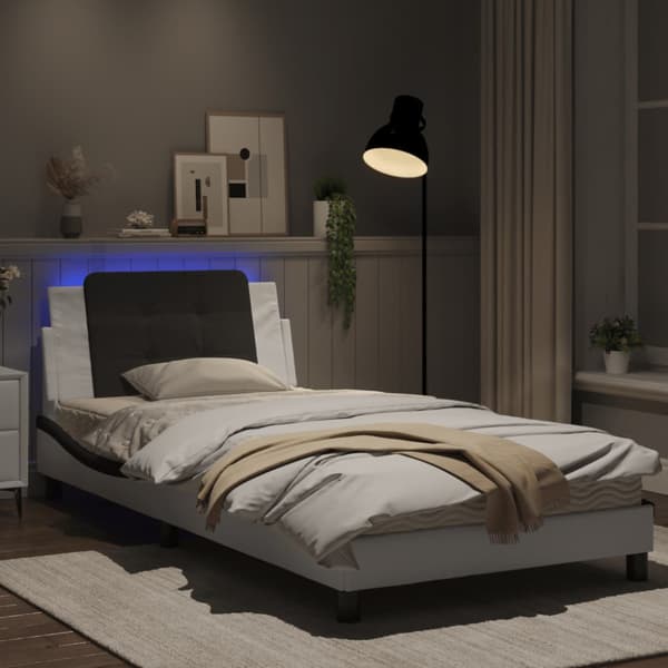 Bed Frame with LED without Mattress "Zadar" White and Black 100x200 cm