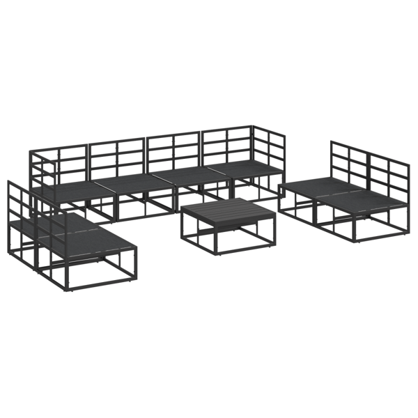 Trädgårdsoffset med kudde 9 pcs Svart Aluminium