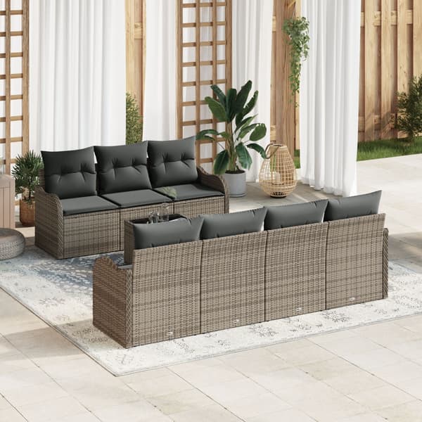 Trädgårdsoffset 8 pcs Grå Poly Rattan och Stål och Glas