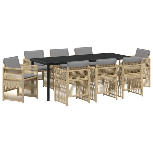 Trädgårdsmöbelset 9 pcs Beige Pulverlackerat stål