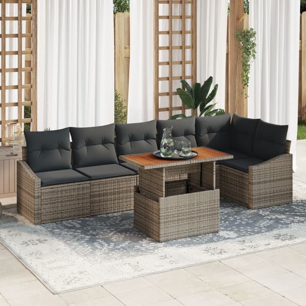 Trädgårdsoffset med lagring 7 pcs Grå Poly rattan