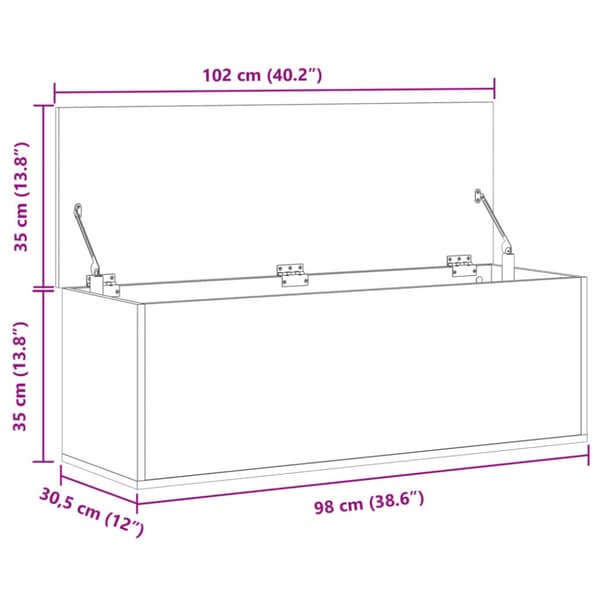 Förvaringslåda vit 102x35x35 cm konstruerat trä
