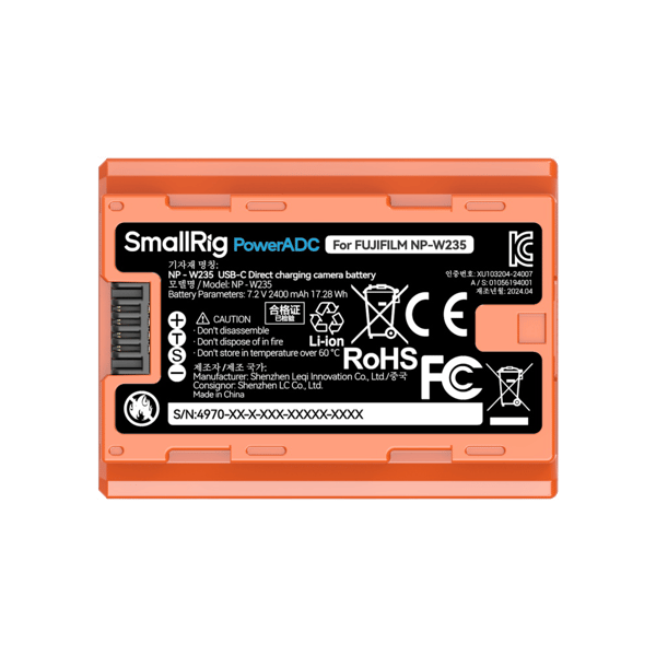 SmallRig 4970 NP-W235 USB-C Rechargeable Camera Battery Orange