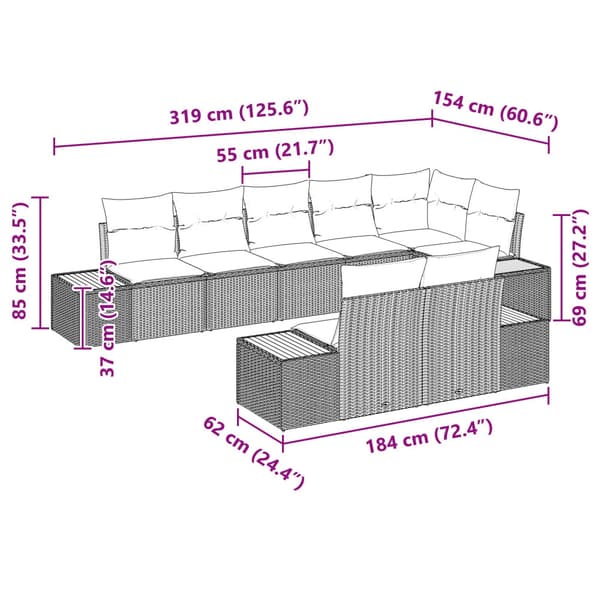 Trädgårdsoffset med kudde 8 pcs Beige Poly rattan