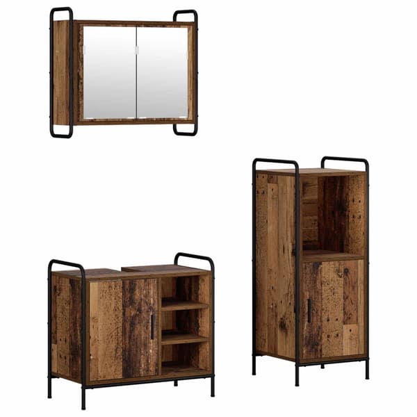 Badrumsskåpsset 3 st Gammalt trä 40 x 36 x 99,5 cm