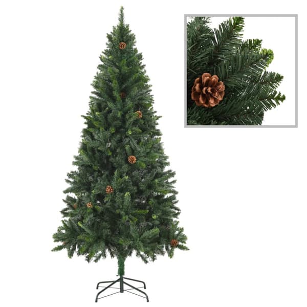 Belyst plastgran med kulor och kottar 180 cm