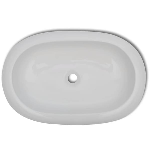 Handfat med blandare keramik oval vit