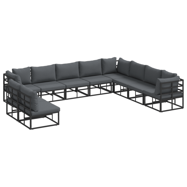 Trädgårdsoffset med kudde 10 pcs Svart Aluminium