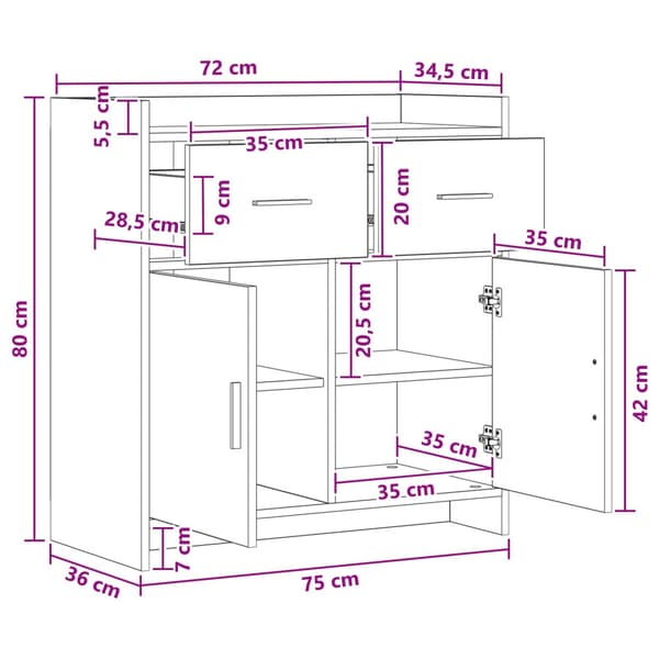 Sideboard Sonoma-ek 75 x 36 x 80 cm Konstruerat trä