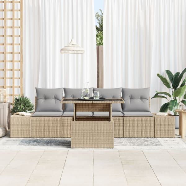 Soffset med kudde 5 pcs Beige och Ljusgrå konstrotting