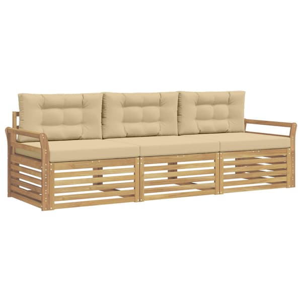 Utomhussoffset 3 pcs Vit och Beige Massivt Akaciaträ