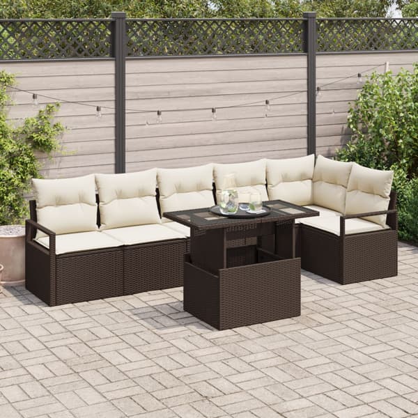 Trädgårdsoffset med kudde 7 pcs Brun Poly rattan