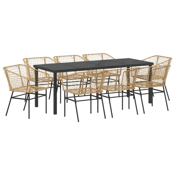 Trädgårdsmöbelset 9 pcs Brun konstrotting