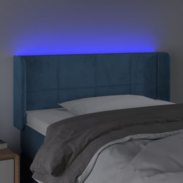 Sänggavel LED mörkblå 83x16x78/88 cm sammet