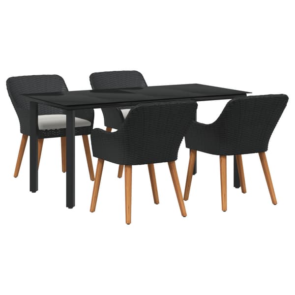 Trädgårdsmöbelset med kudde 5 pcs Svart konstrotting