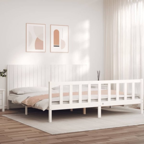 Sängram utan madrass vit 200x200 cm massiv furu