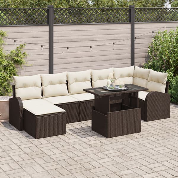 Trädgårdsoffset med kudde med lagring 8 pcs Brun Poly rattan