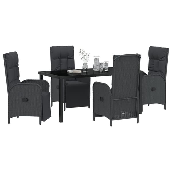 Trädgårdsmöbelset med kudde 5 pcs Svart konstrotting