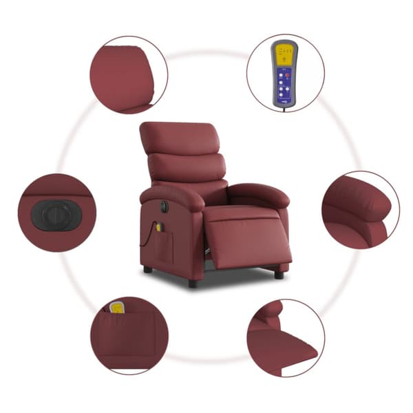 Elektrisk massagefåtölj vinröd konstläder