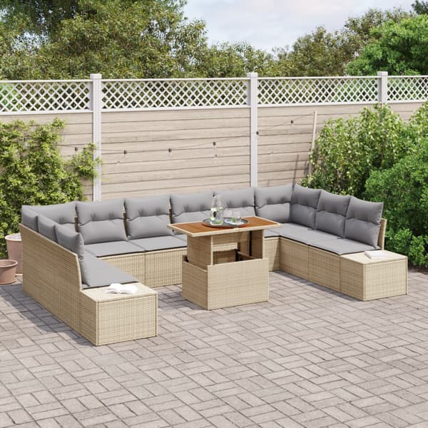 Trädgårdsoffset med lagring 11 pcs Beige Poly rattan