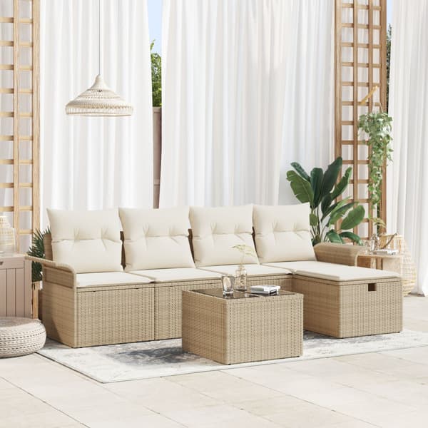 Trädgårdsoffset 6 st Beige och gräddfärgad konstrotting