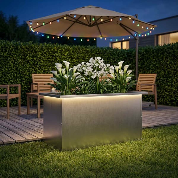 Odlingslåda med LED Silver 40 x 80 x 40 cm Rostfritt stål