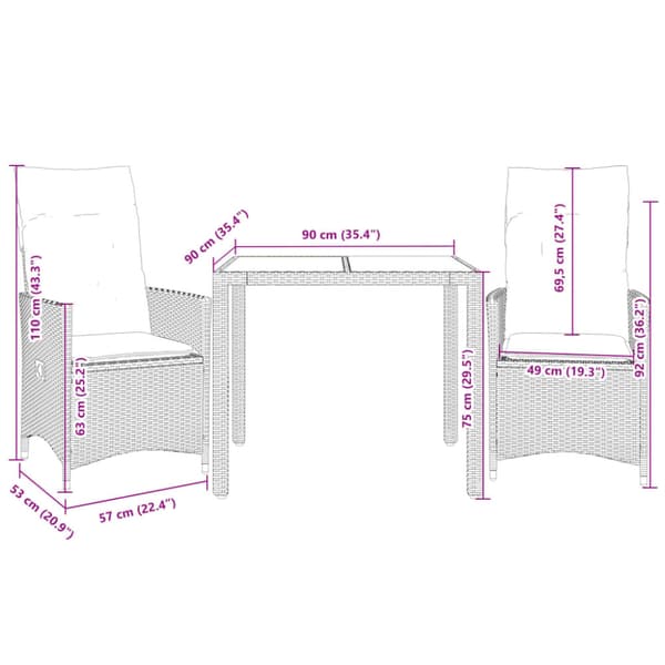 Bistrogrupp med dynor 3 delar beige konstrotting