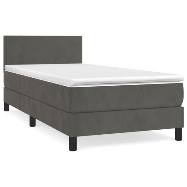Ramsäng med madrass mörkgrå 90x190 cm sammet