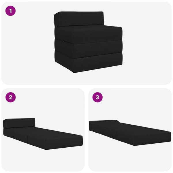 Fällbar Soffbed Svart 200 x 70 x 10 cm Tyg