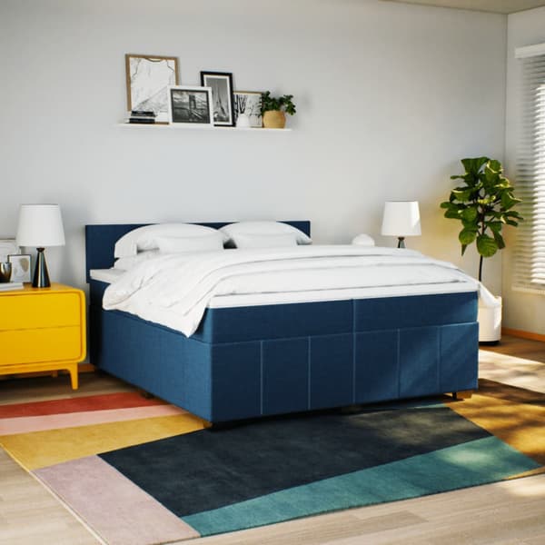 Ramsäng med madrass blå 200x200 cm tyg