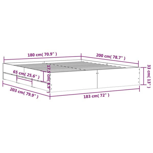 Sängram med lådor vit 180x200 cm konstruerat trä