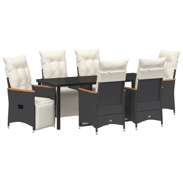 Trädgårdsmöbelset med kudde 7 pcs Svart konstrotting