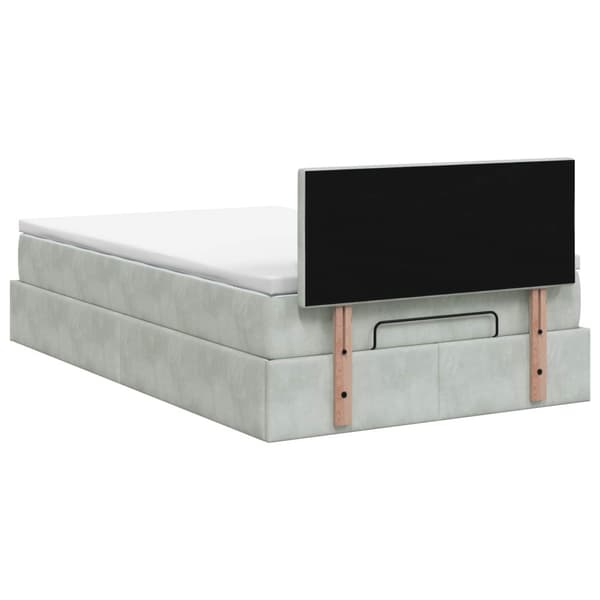 Ottoman-säng med madrass och LED Ljusgrå 120 x 200 cm Sammet