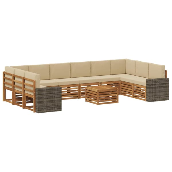 Utomhussoffset med kudde 11 pcs Naturlig och Beige Polyester