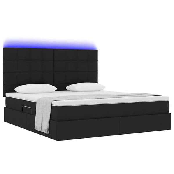 Förvaringssäng med LED med madrass Svart 180 x 200 cm Polyester