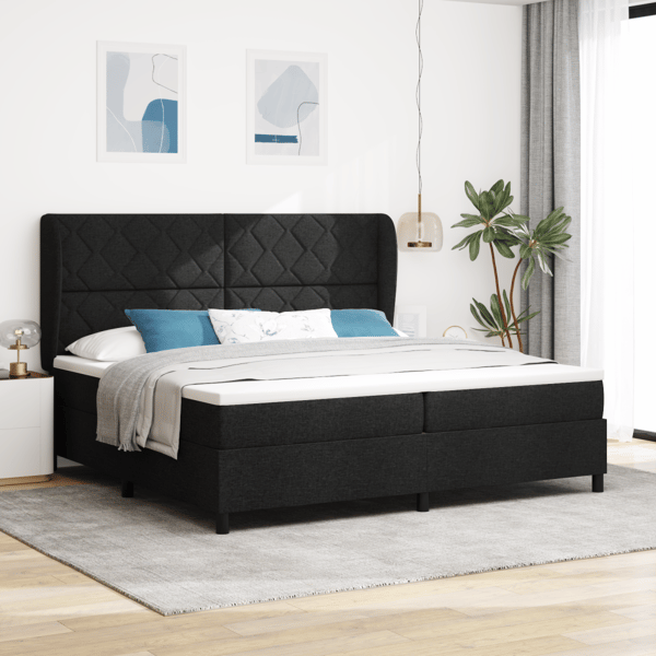 Bäddfjäder med huvudgavel Svart 200 x 200 cm tyg