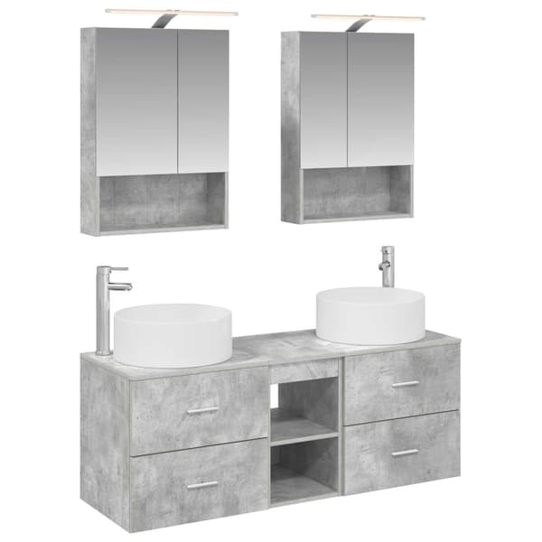 Badrumsmöbelset 5 pcs Betonggrå Konstruerat trä och glas