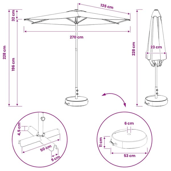 Trädgårdsparasol 270 x 270 cm Polyester Rektangulär Gräddvit