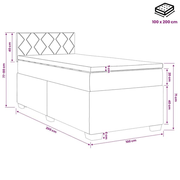 Boxspring säng med madrass och LED Mörkgrå 100 x 200 cm Sammet