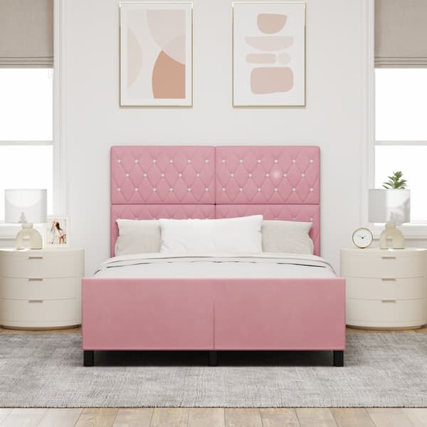 Bäddfjäder med huvudgavel Rosa 140 x 200 cm Sammet