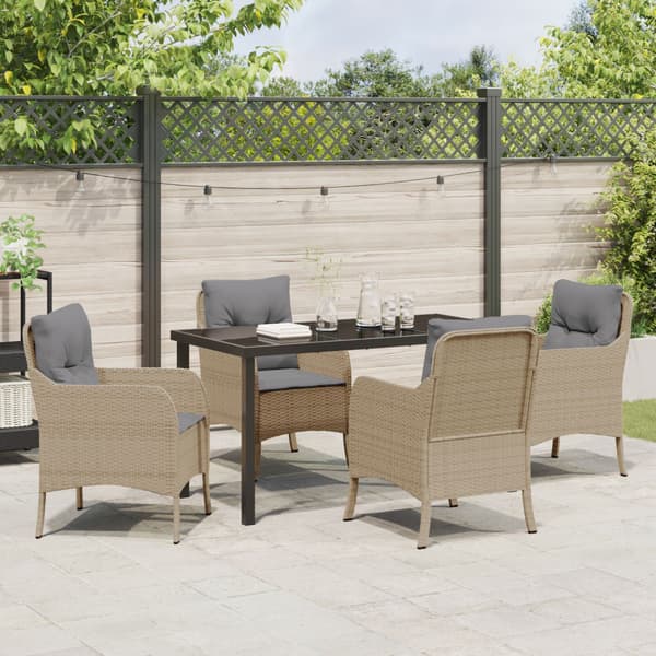 Trädgårdsmöbelset med kudde 5 pcs Beige konstrotting