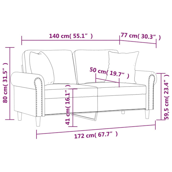 2-sits soffa med prydnadskuddar gräddvit 140 cm konstläder