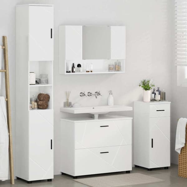 Badrumsmöbelset med låda med hylla 4 pcs Högblanka vita