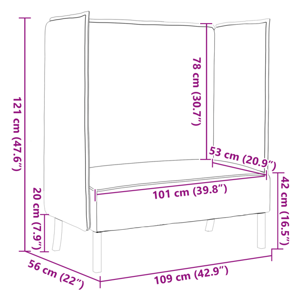 Hög Ryggsoffa 101cm Mörkbrun tyg