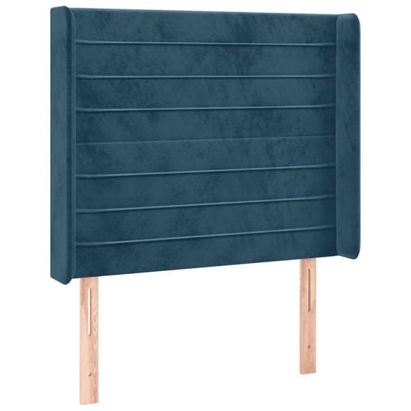 Sänggavel LED mörkblå 93x16x118/128 cm sammet