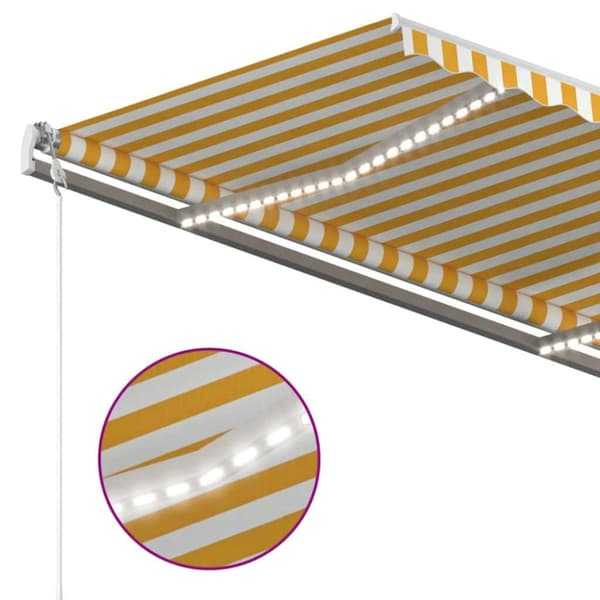 Automatisk markis med vindsensor & LED 450x300 cm gul/vit